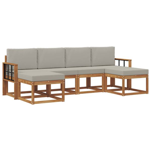 vidaXL Zunanja garnitura za sedenje 6 pcs Naravna in svetlo siva