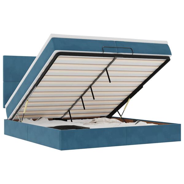 vidaXL Otomanski posteljni okvir z vzmetnicami moder 200x200cm žamet