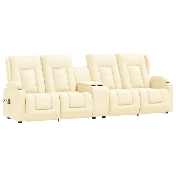 vidaXL Masažni štirised z držali za skodelico krem iz umetnega usnja