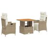 vidaXL Vrtna jedilna garnitura 3-delna z blazinami bež poli ratan