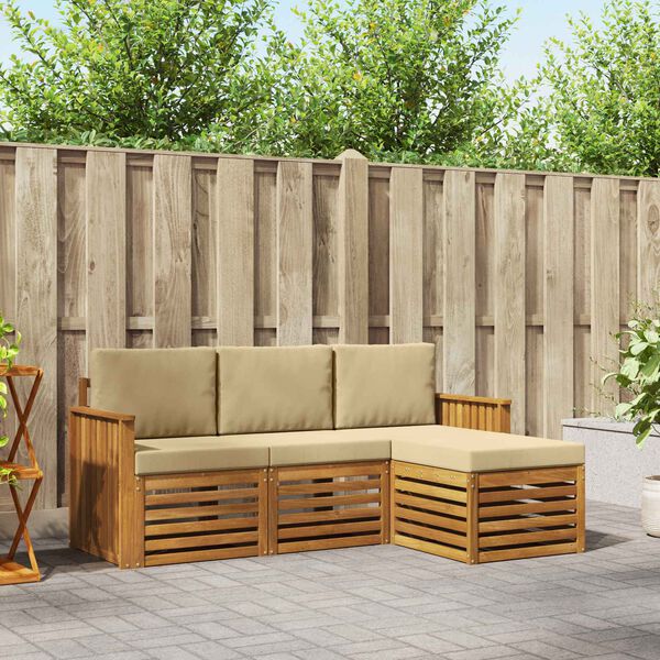 vidaXL Zunanja garnitura za sedenje z blazino 4 pcs Naravna in bež