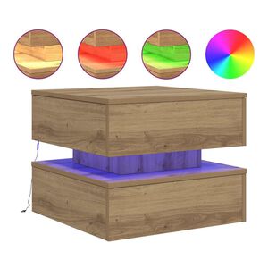 vidaXL Klubska mizica z LED lučkami artisan hrast 50x50x40 cm