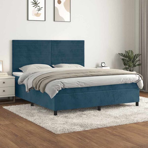 vidaXL Box spring postelja z vzmetnico temno modra 180x200 cm žamet