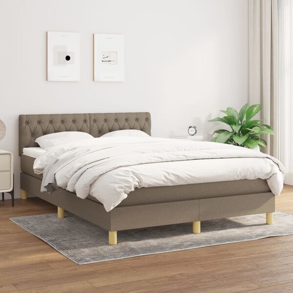 vidaXL Box spring postelja z vzmetnico taupe 140x190 cm blago
