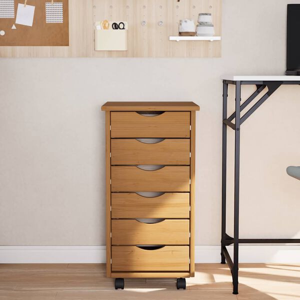 vidaXL Premična omarica s predali MOSS medeno rjava trdna borovina