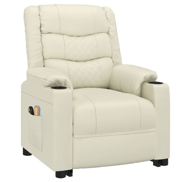 vidaXL Masažni stol s funkcijo vstajanja krem umetno usnje