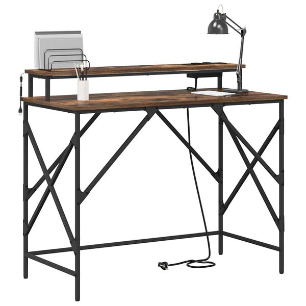 vidaXL Miza s polico Dimljeni oreh 100 x 50 x 86,5 cm Konstruiran les