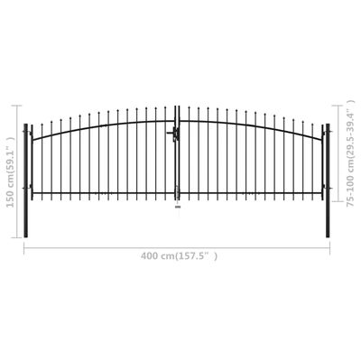 vidaXL Dvojna vrata za ograjo s konicami na vrhu 400x150 cm