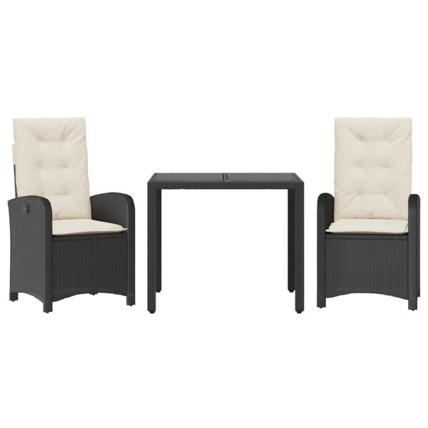 vidaXL Vrtna jedilna garnitura 9-delna z blazinami črn poli ratan