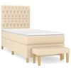 vidaXL Box spring postelja z vzmetnico krem 90x190 cm blago