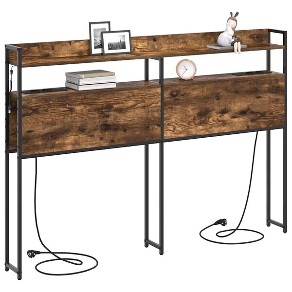 vidaXL Vzglavje s polico Dimljeni hrast 150 cm Konstruiran les