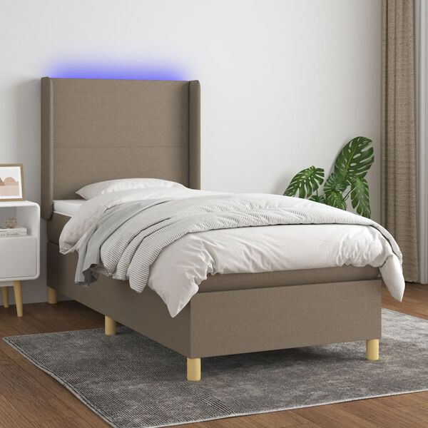 vidaXL Box spring postelja z vzmetnico LED taupe 80x200 cm blago