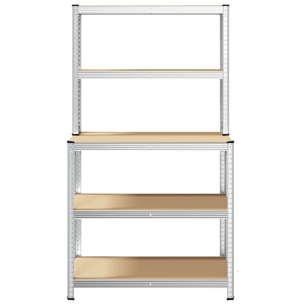 vidaXL 5-nadstropna delovna miza s policami srebrno jeklo in inž. les