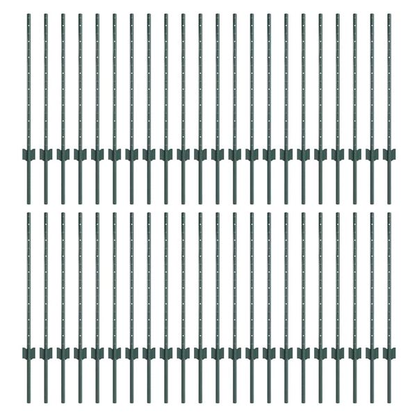 vidaXL Ograjni stebri 44 pcs Zelena 120 cm Jeklo