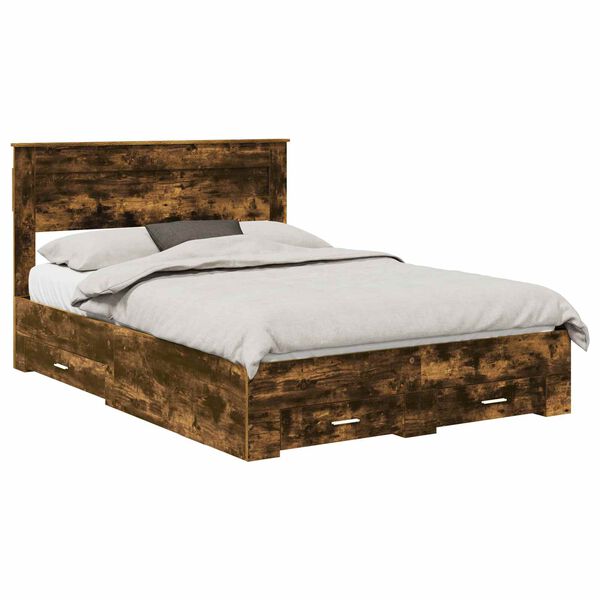 vidaXL Konstrukcija postelje z vzglavjem Dimljeni oreh 150 x 200 cm