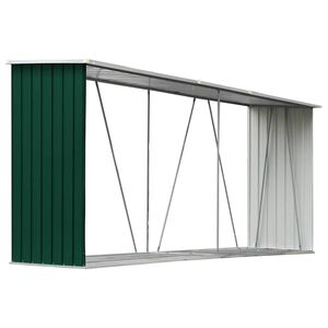 vidaXL Vrtna lopa za drva pocinkano jeklo 330x84x152 cm zelena