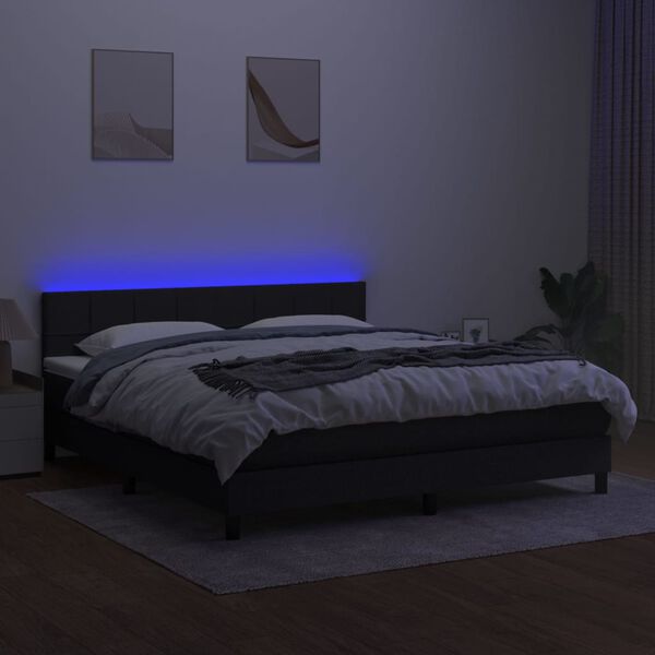 vidaXL Box spring postelja z vzmetnico LED črna 180x200 cm blago