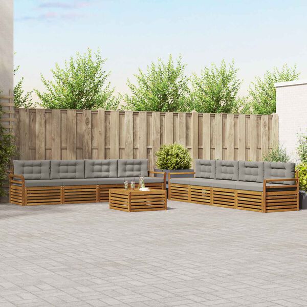 vidaXL Zunanja garnitura za sedenje 9 pcs Naravna in svetlo siva