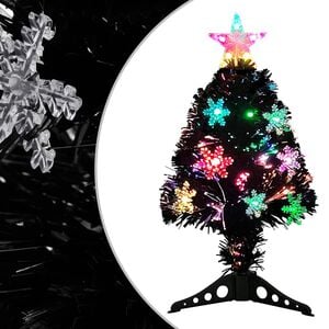 vidaXL Novoletna jelka z LED snežinkami črna 64 cm optična vlakna