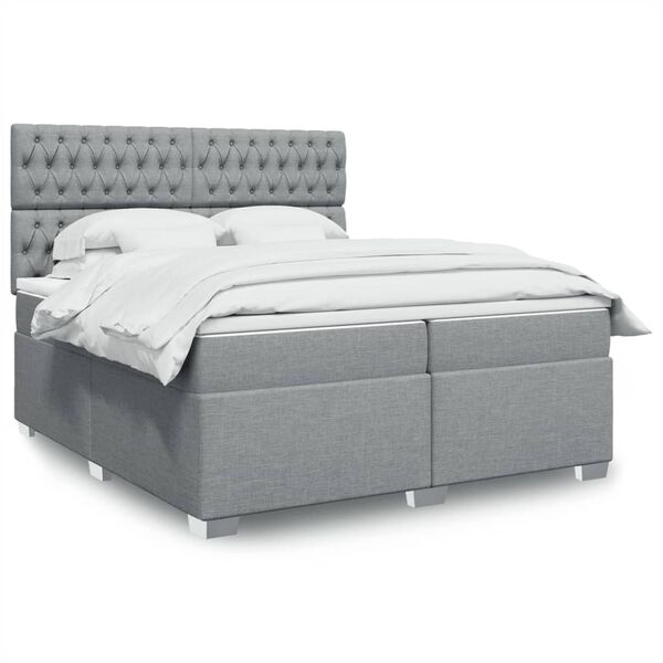 vidaXL Box spring postelja z vzmetnico svetlo siva 200x200 cm blago