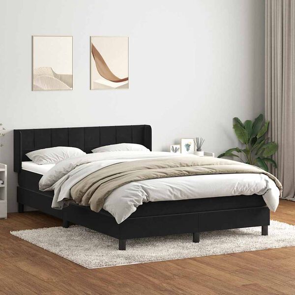 vidaXL Box spring postelja z vzmetnico črna 160x210 cm žamet