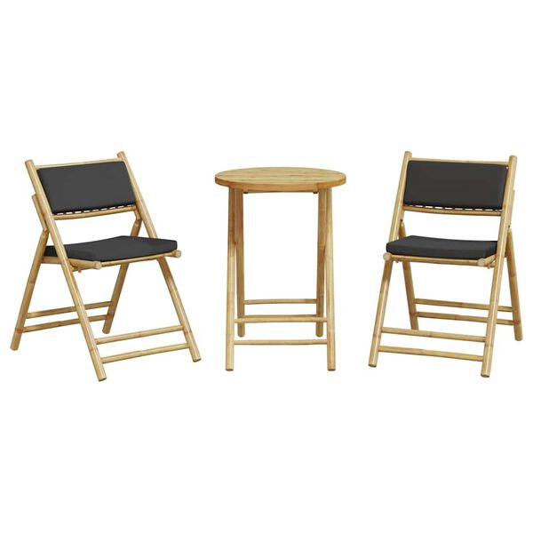 vidaXL Bistro garnitura 3-delna temno sive blazine bambus