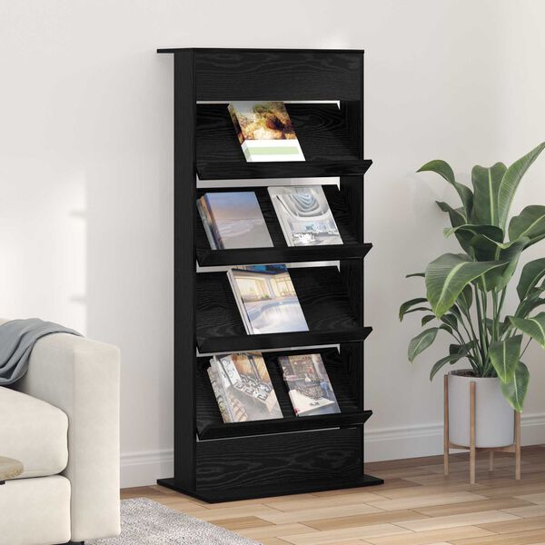 vidaXL Regal za revije Črna Orehovina 70 x 41 x 156 cm Konstruiran les