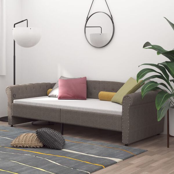 vidaXL Dnevna postelja z vzmetnico USB taupe blago 90x200 cm
