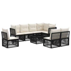 vidaXL Vrtna sedežna garnitura 9 pcs Črna poli ratan