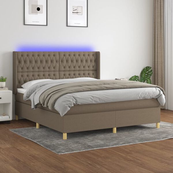 vidaXL Box spring postelja z vzmetnico LED taupe 180x200 cm blago