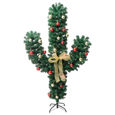 vidaXL Novoletni kaktus s stojalom in LED diodami zelen 150 cm PVC