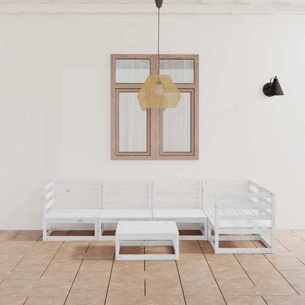 vidaXL Vrtna sedežna garnitura 6-delna bela trdna borovina