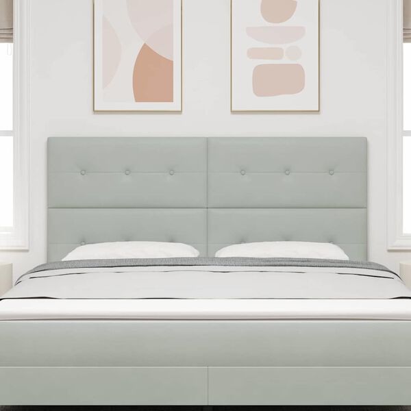 vidaXL LED glava postelje z LED lučmi Svetlo siva 180 cm Poliester