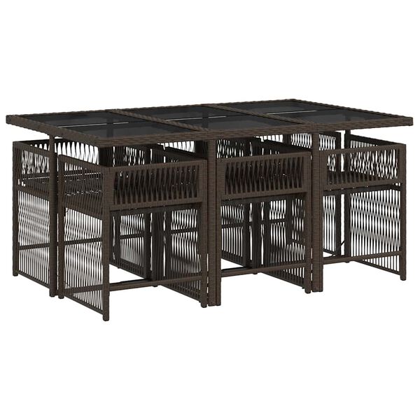 vidaXL Vrtna jedilna garnitura z blazinami 7-delna rjav poli ratan