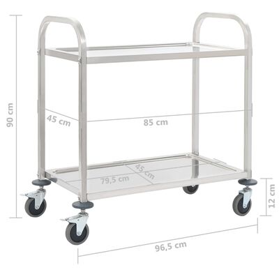vidaXL Kuhinjski voziček 2-nadstropni 96,5x55x90 cm nerjaveče jeklo
