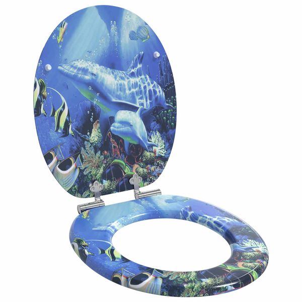 vidaXL Toaletni pokrov s tiho zaporo Modra 44 x 38 cm MDF plo&scaron;ča