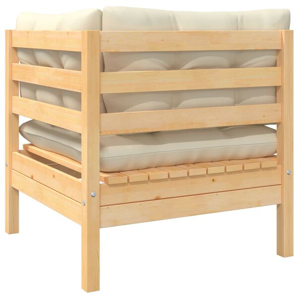 vidaXL Vrtni kavč dvosed s krem blazinami trdna borovina