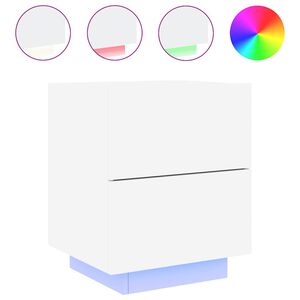 vidaXL Nočna omarica z LED lučkami bel inženirski les