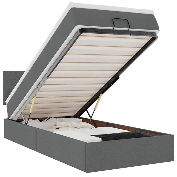 vidaXL Otomanska postelja z vzmetnico&LEDs temno siva 80x200cm blago