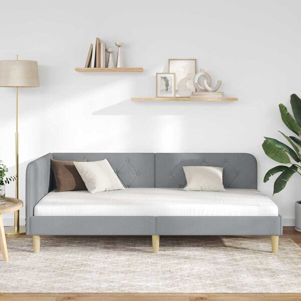 vidaXL Kotna postelja z vzglavjem Svetlo siva 90 x 200 cm blago