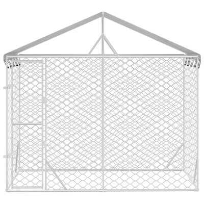vidaXL Zunanja pasja ograda s streho srebrna 3x1,5x2,5 m pocink. jeklo