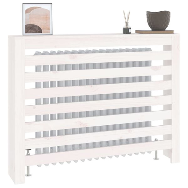 vidaXL Pokrov za radiator bela 108,5x19x84 cm trdna borovina