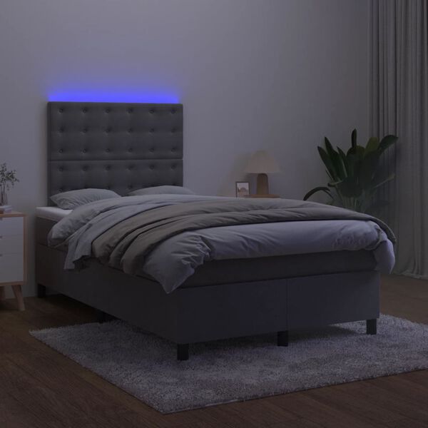vidaXL Box spring postelja z vzmetnico LED temno siva 120x190 cm žamet