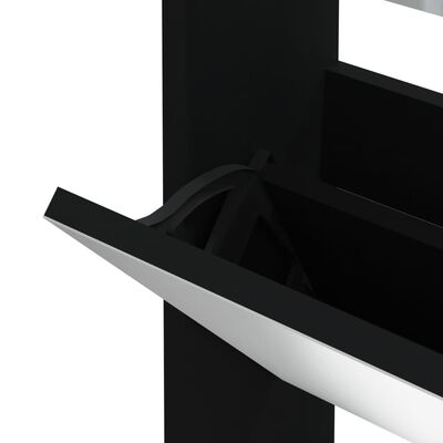 vidaXL Omarica za čevlje z ogledalom 3-nadstropna črna 63x17x102,5 cm