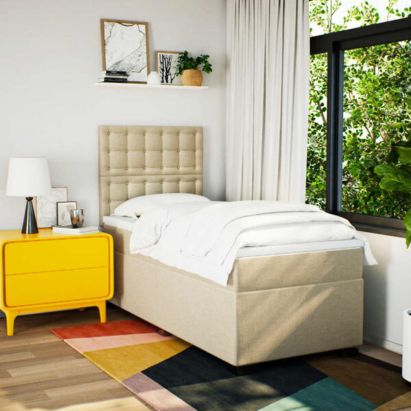 vidaXL Box spring postelja z vzmetnico krem 80x200 cm blago