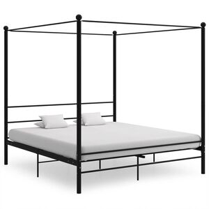vidaXL Posteljni okvir z ogrodjem za baldahin črn kovinski 200x200 cm