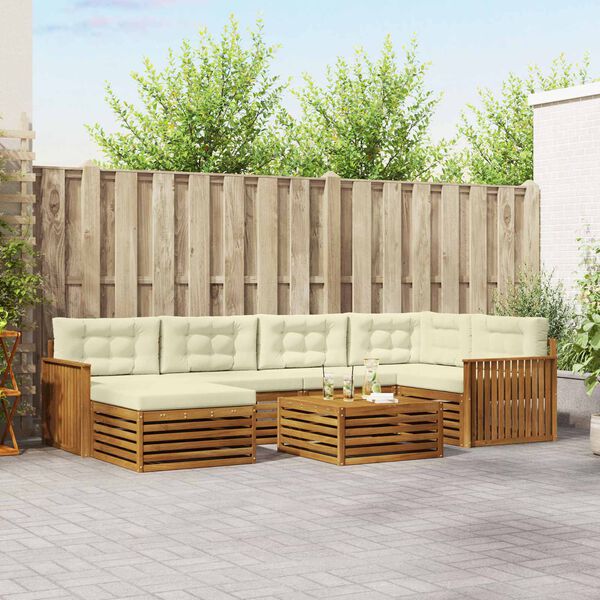 vidaXL Zunanja garnitura za sedenje z blazino 7 pcs Naravna in smetana