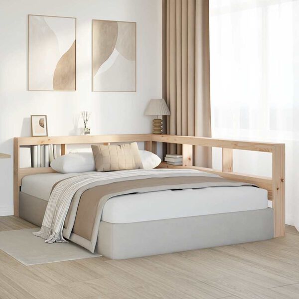 vidaXL Knjižnica vzglavje L-oblike 150 cm trdna borovina