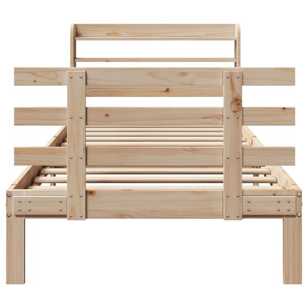vidaXL Posteljni okvir z vzglavjem bel 75x190 cm trdna borovina