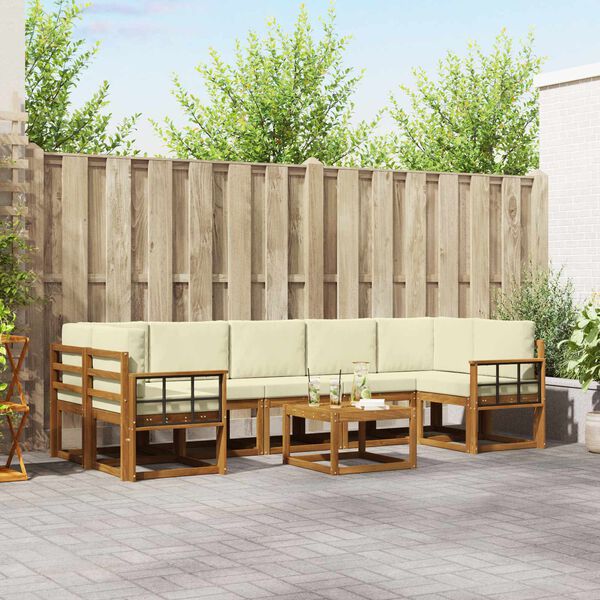 vidaXL Zunanja garnitura za sedenje z blazino 8 pcs Naravna in smetana